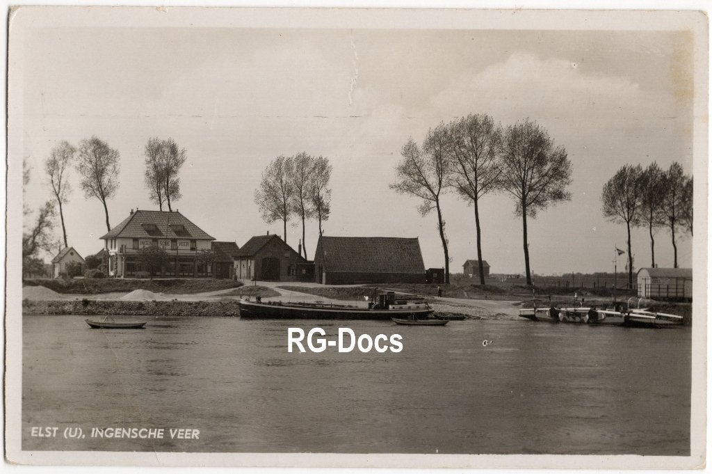 Ansichtkaart Fotokaart Ingense Veer Elst Rijn Veerpont 1939, Verzamelen, Ophalen of Verzenden, 1920 tot 1940, Gelopen, Utrecht