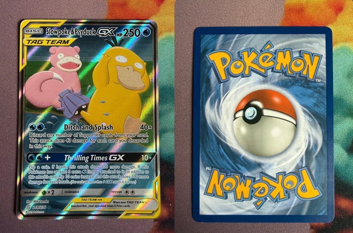 Slowpoke & Psyduck GX TAG TEAM Pokemon Kaart, Ophalen of Verzenden, Zo goed als nieuw, Losse kaart, Foil