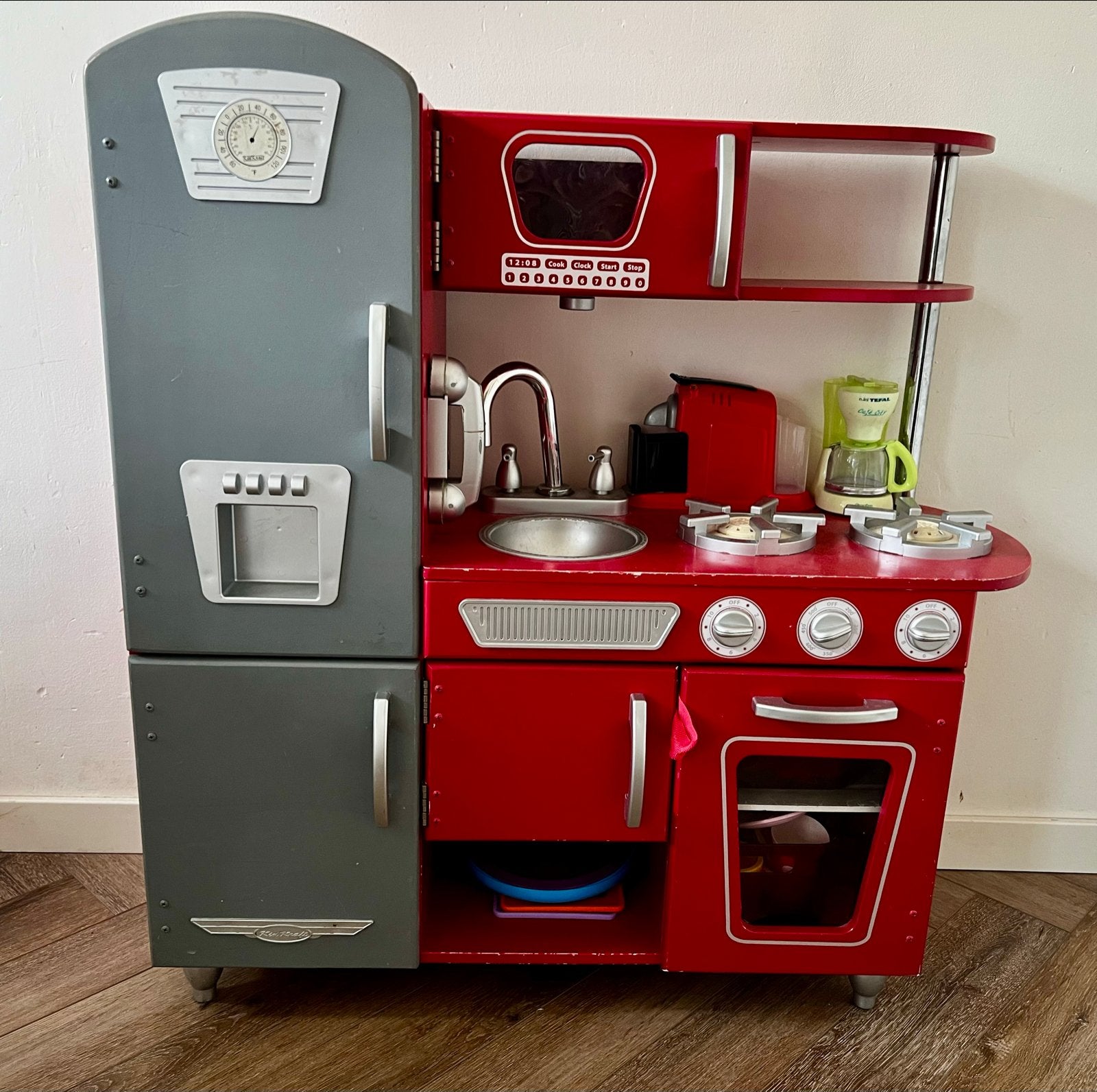 Grote Houten Speelkeuken met Koelkast - Rood/Grijs, Ophalen, Gebruikt, Hout, Speelkeuken