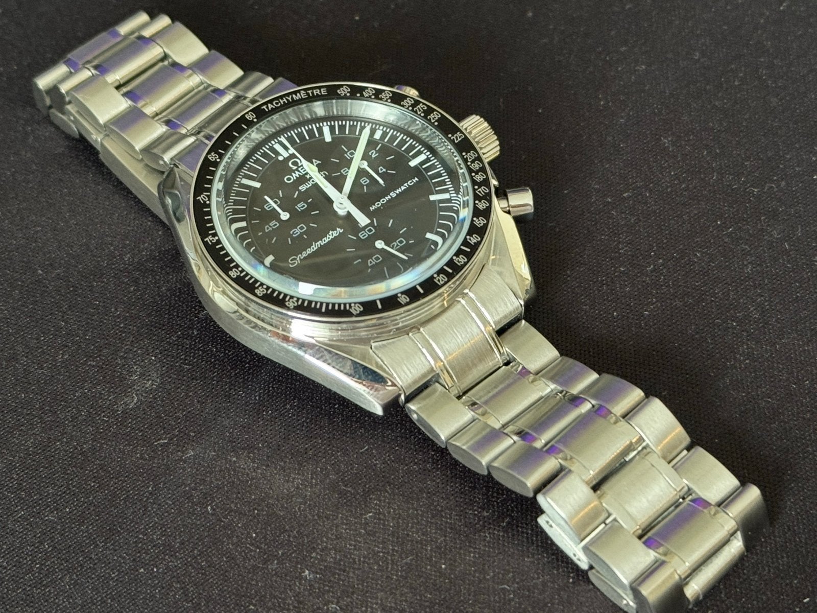 Omega X Swatch Moonswatch met metalen case mod, Ophalen of Verzenden, Overige materialen, Armband