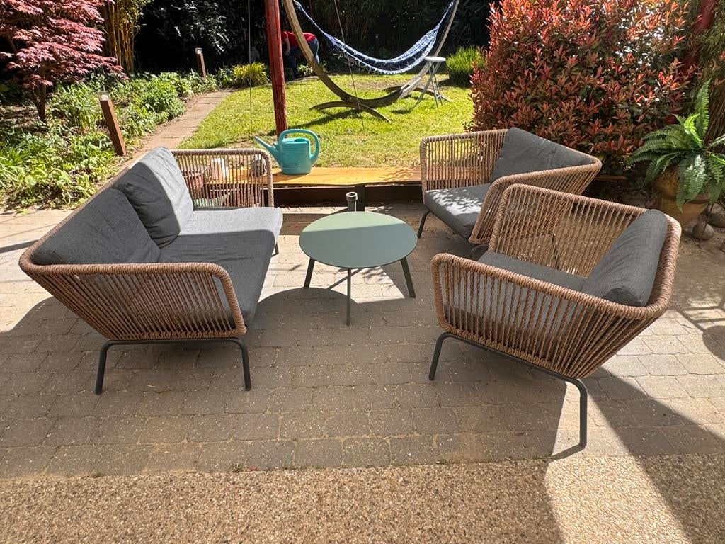 Luxe Loungeset (Rope) – Bank + 2 Stoelen + Tafel, Ophalen of Verzenden, Zo goed als nieuw, Aluminium, Bank