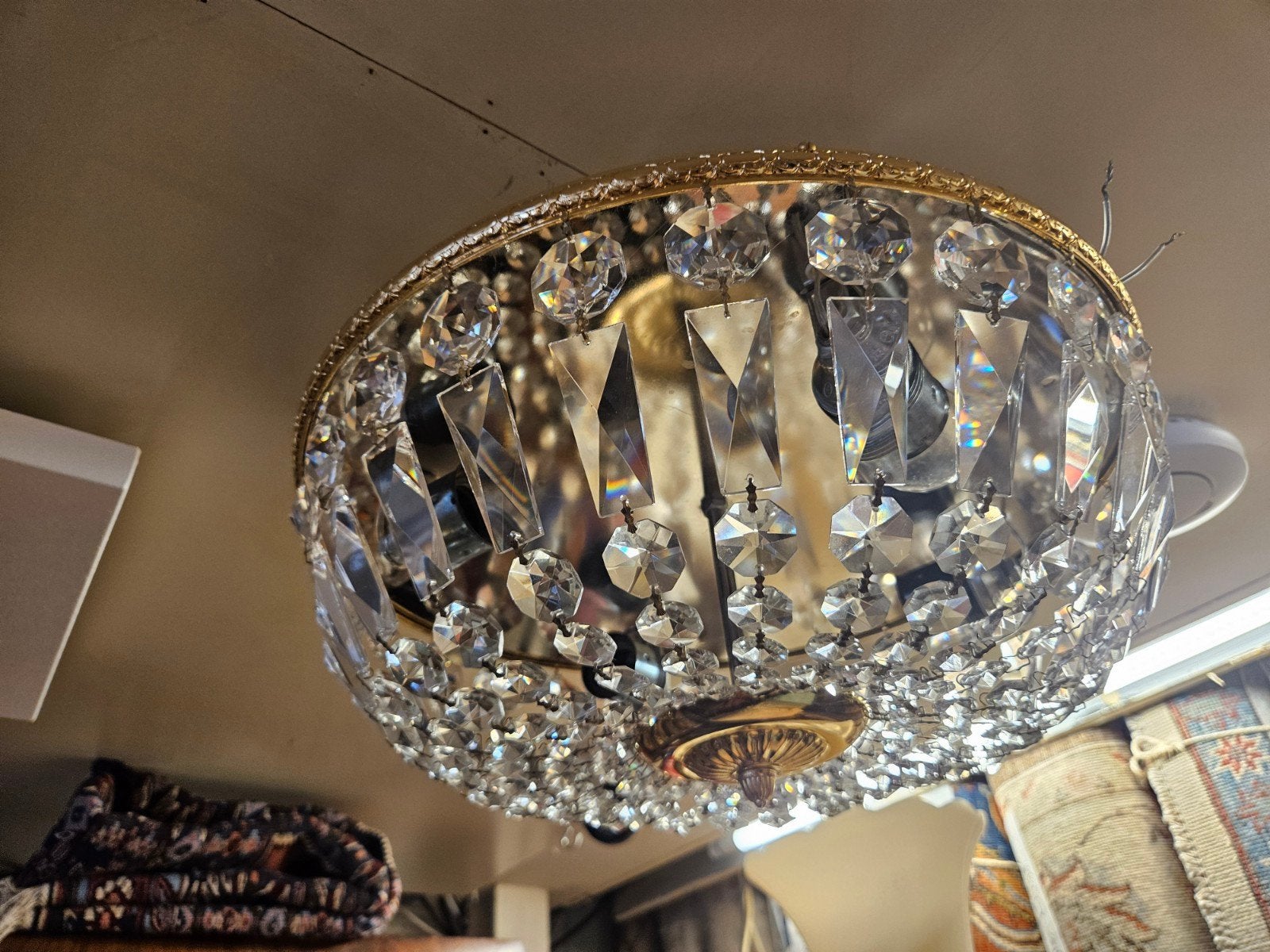 Antieke kristallen plafonnière, Antiek en Kunst, Antiek | Lampen, Ophalen of Verzenden