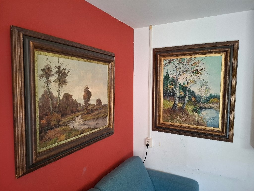 Twee landschappen van J.D. Uittenbogaard, Antiek en Kunst, Ophalen, Doek, Landschap, Olieverf