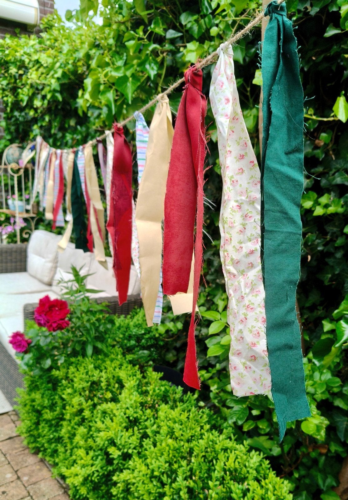 Bohemian Tassel Slinger Rood Groen Wit Crème 6m, Ophalen of Verzenden, Nieuw, Versiering, Verjaardag