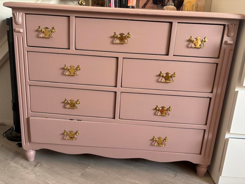Vintage ladekastje roze met gouden grepen, Antiek en Kunst, Antiek | Meubels | Kasten, Ophalen
