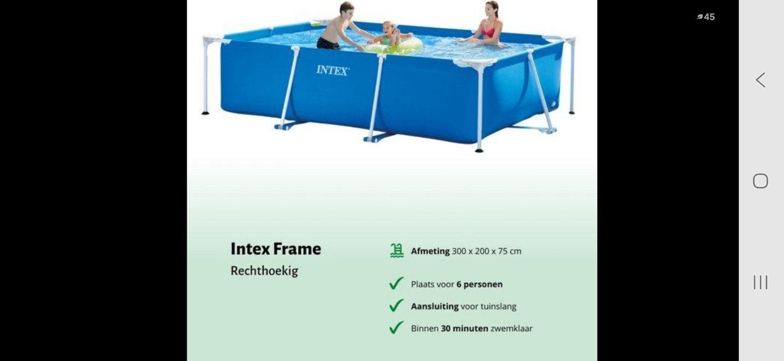 Intex Frame Rechthoekig Zwembad - 300x200x75 cm, Tuin en Terras, Ophalen, Gebruikt, Opzetzwembad, 200 tot 400 cm