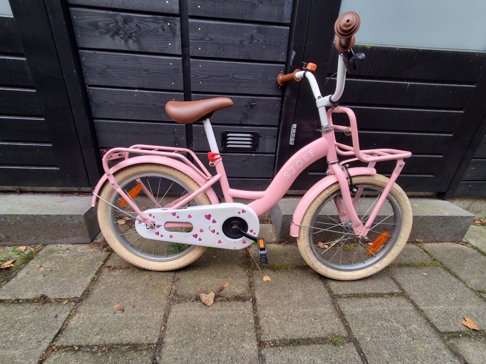 Roze kinderfiets SJOEF 18 inch met voordrager, Ophalen, Velgrem, SJOEF, 16 tot 20 inch