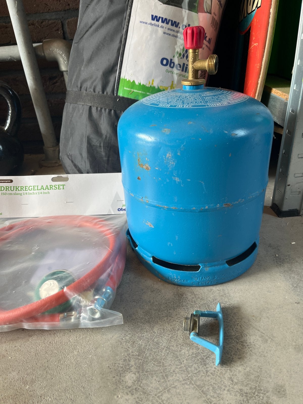 Gasfles 5 kg met drukregelaarset - Ideaal voor camping, Ophalen, Gebruikt