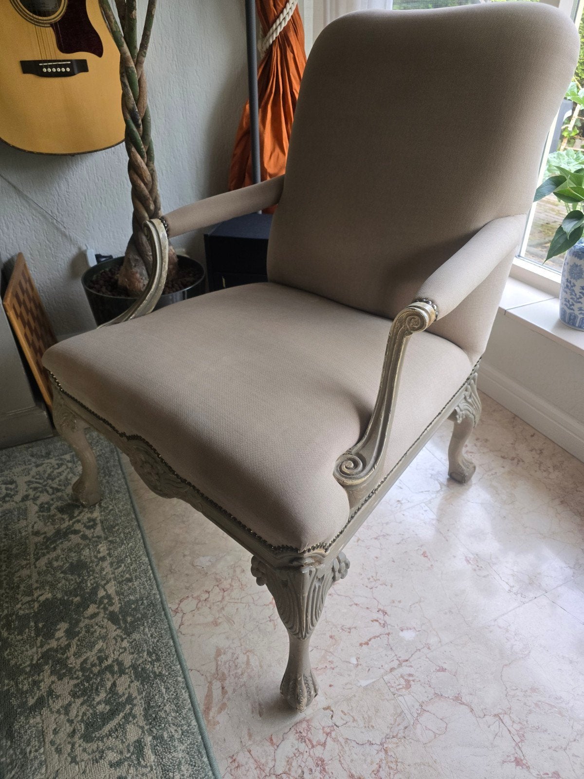 2   klassieke Franse fauteuils (armstoel) rococo stijl, Ophalen, Gebruikt, 75 tot 100 cm, Stof