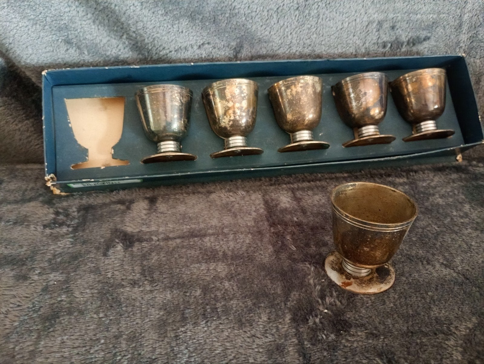 Set van 6 vintage zilveren eierdopjes in originele doos, Antiek en Kunst, Ophalen of Verzenden