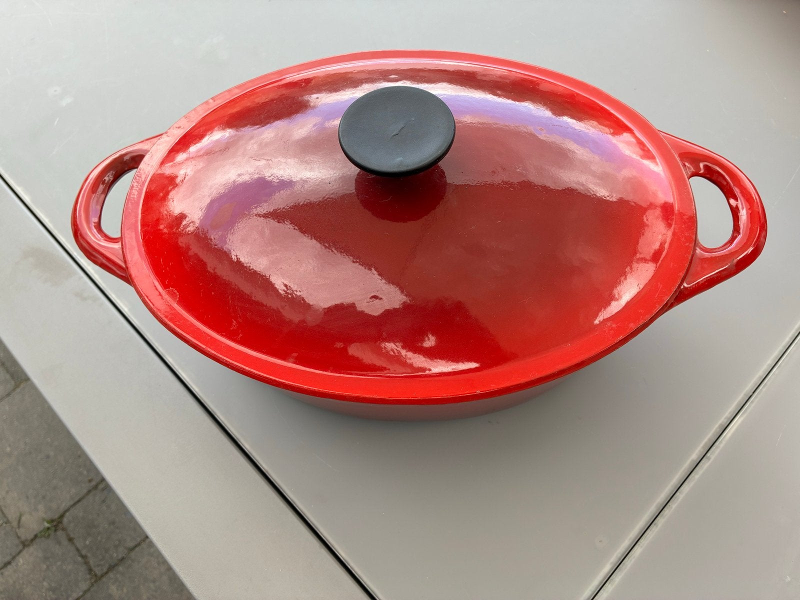 Rode gietijzeren braadpan met deksel, Gebruikt, Overige merken, Braadpan, Gietijzer