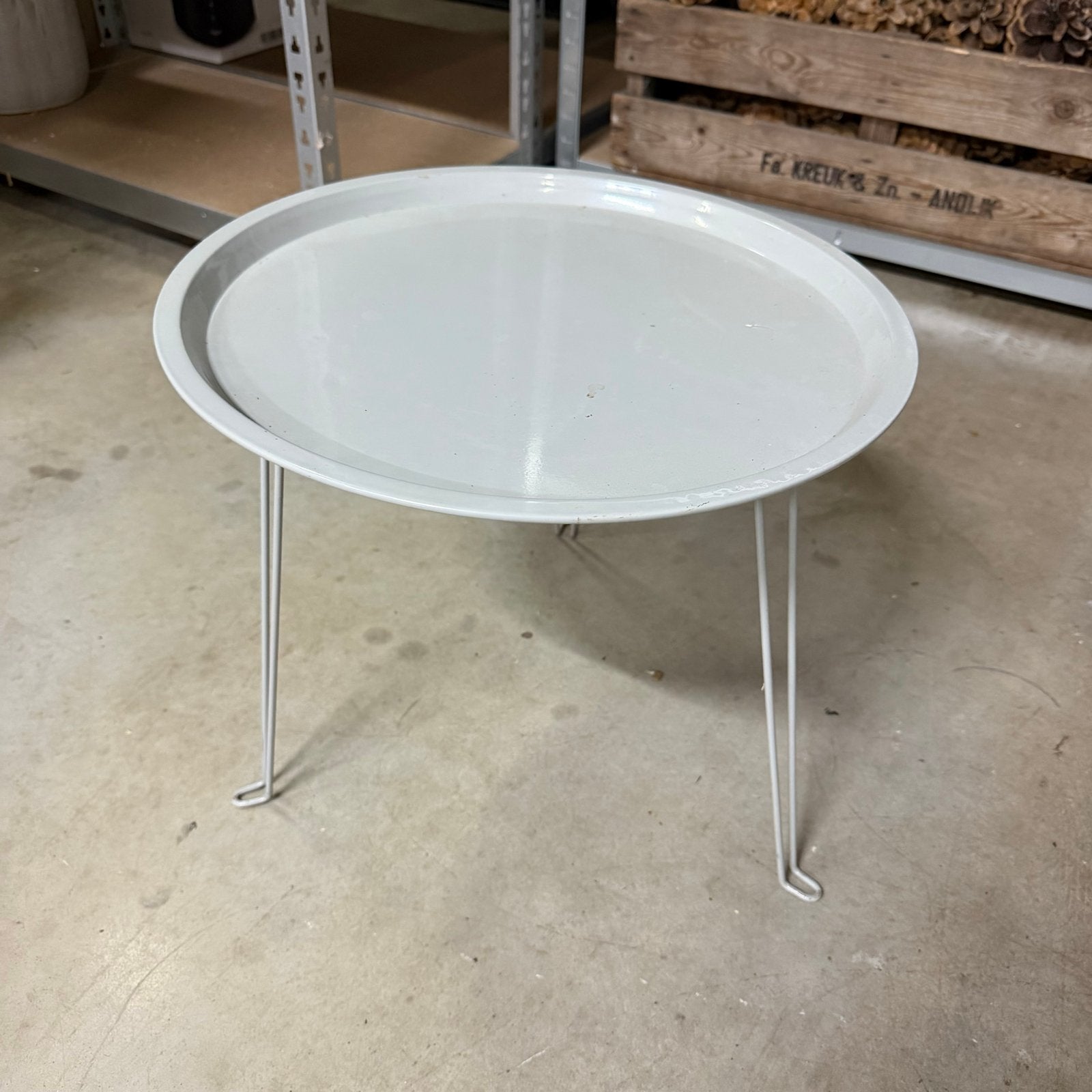 Stijlvolle ronde bijzettafel 42cm  - Grijs metaal, Minder dan 45 cm, Minder dan 55 cm, Gebruikt, Metaal of Aluminium