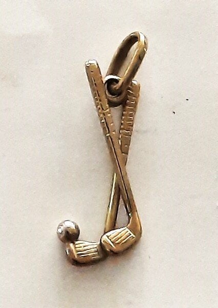 Prachtige 8K gouden hanger hockeysticks met bal, Sieraden, Tassen en Uiterlijk, Kettinghangers, Zo goed als nieuw, Goud, Goud