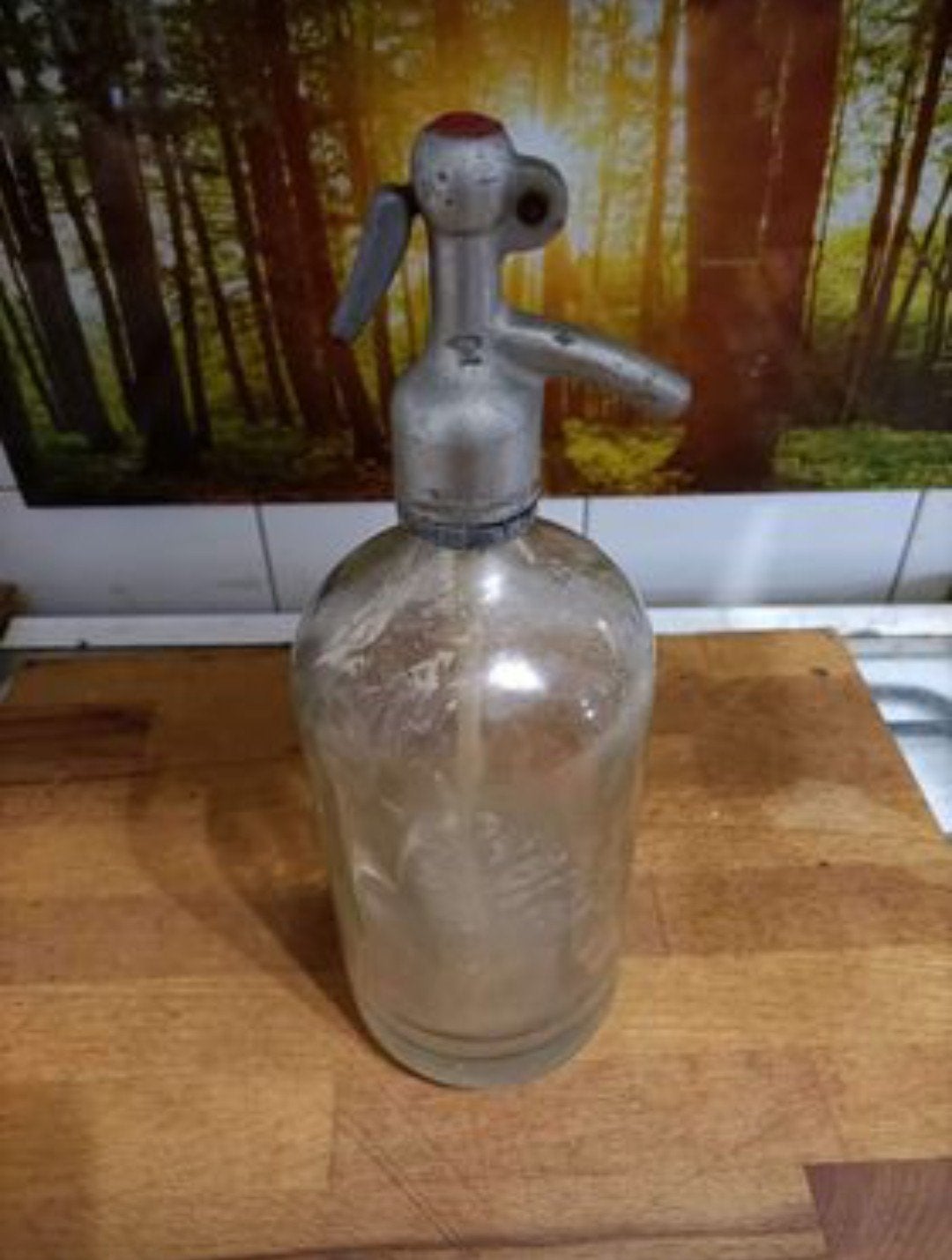 Brocante spuitfles (5) grijs met rood puntje, Ophalen of Verzenden