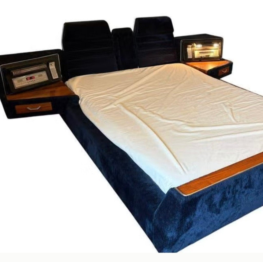 Vintage Italiaans designer Tweepersoonsbed, Ophalen, Gebruikt, Blauw, Tweepersoons