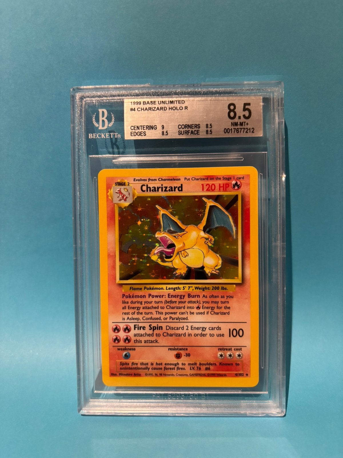 Charizard Base Set Unlimited 4/102 – BGS 8.5 NM-MT+, Ophalen of Verzenden, Zo goed als nieuw