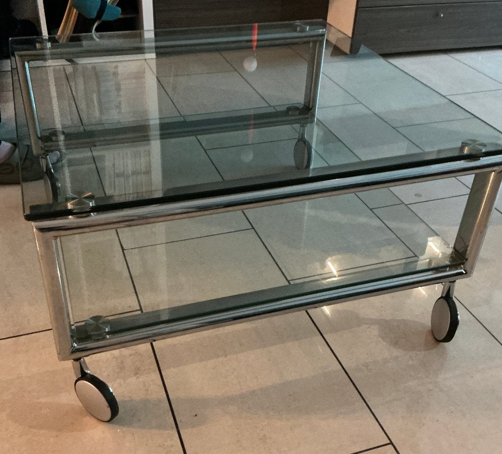 Vintage design (Italiaans) 70/80 salontafel glas verrijdbaar, Ophalen, Gebruikt, 50 tot 100 cm, Vintage space age minimalisme
