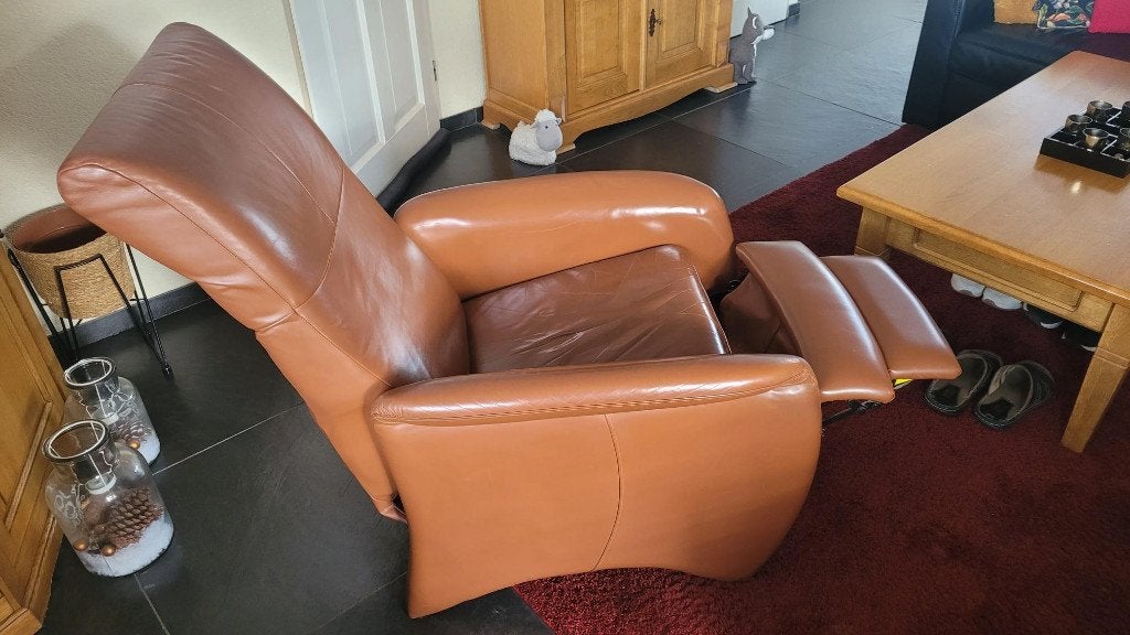 Relax fauteuil leer, Ophalen, Gebruikt, 100 tot 125 cm, Hout