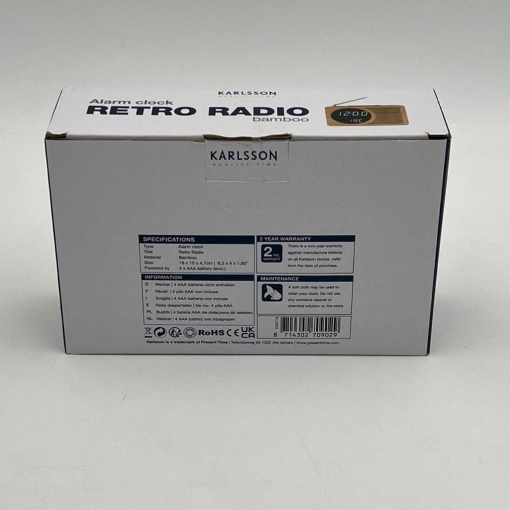 Karlsson Retro Radio bamboo alarm clock - Nieuw in de doos, Flex Ltd., Nieuw, https://flex.com/contact-us, Nobelstraat 10, 5807 GA Oostrum LB, Limburg, Nederland