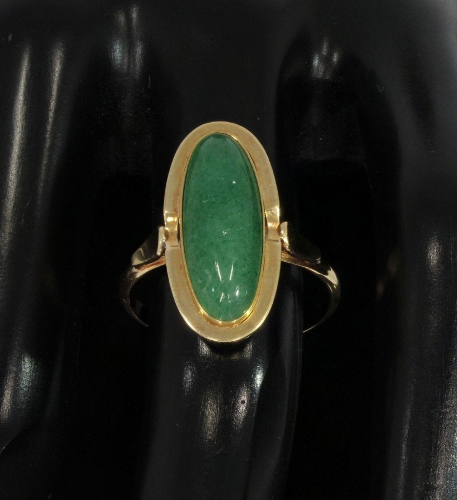 Aventurijn edelsteen 14k gouden fraaie dames ring retro, Voordeelsieraden, Ophalen of Verzenden, Zo goed als nieuw, 17 tot 18