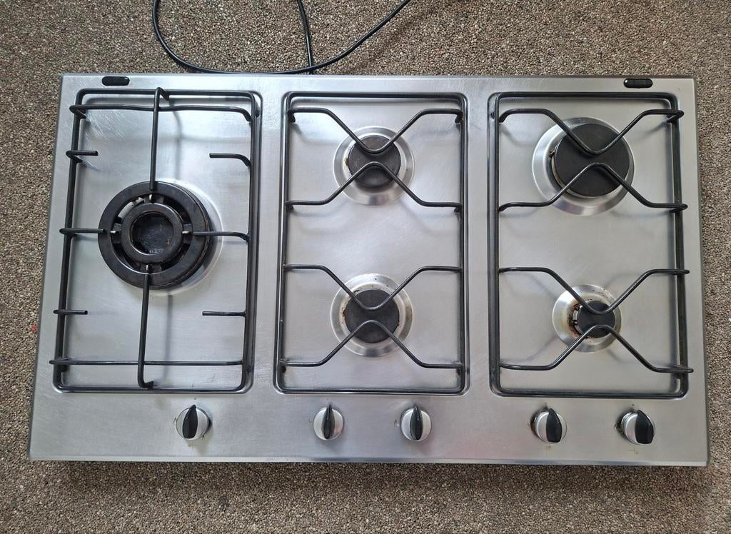 Whirlpool gas inbouwkookplaat RVS 5-pits, Witgoed en Apparatuur, Kookplaten, Ophalen, Gebruikt, Inbouw, Gas