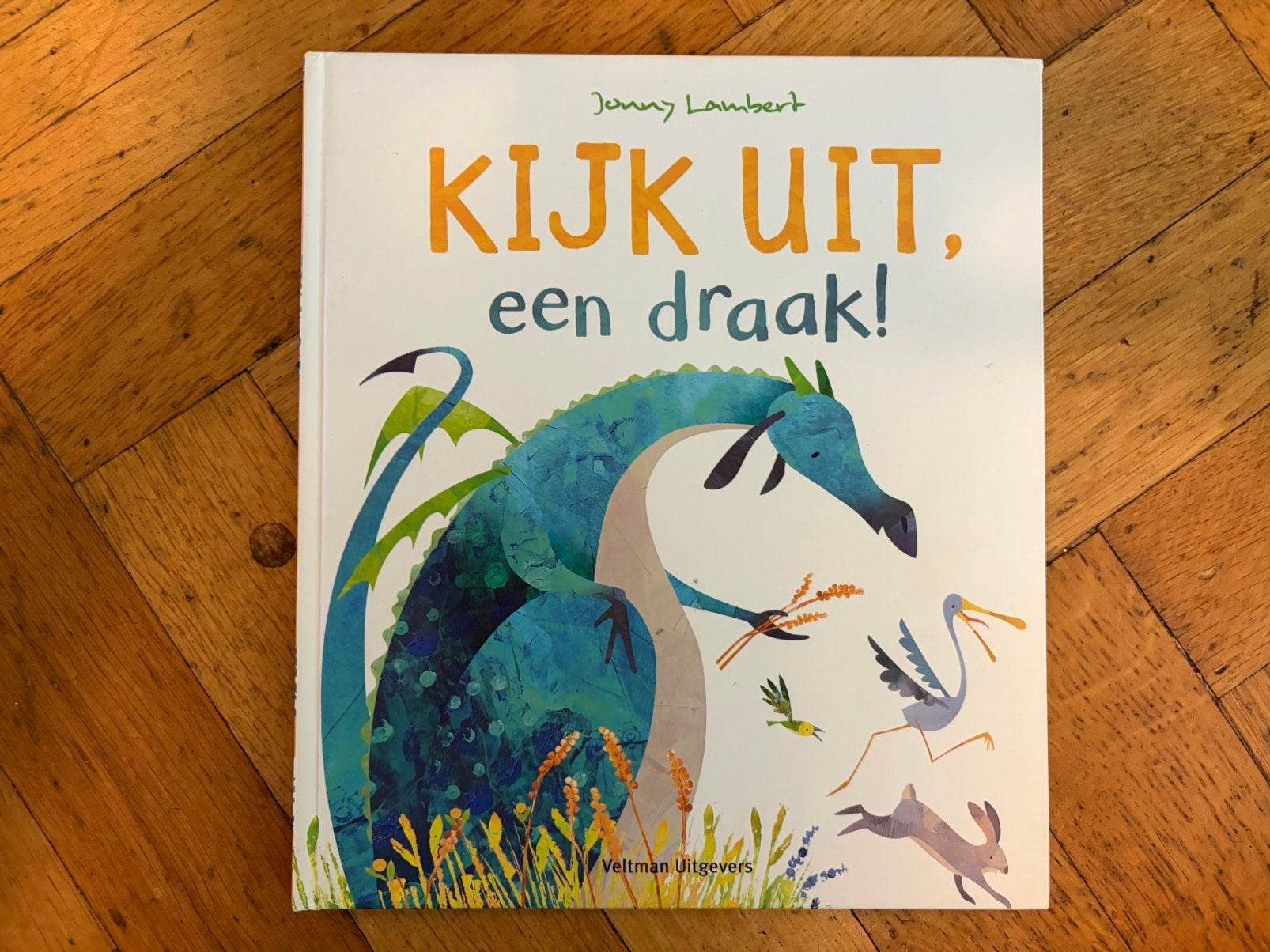 Prentenboek kijk uit een draak!, jonny lambert, Boeken, Ophalen of Verzenden, Zo goed als nieuw, Prentenboek