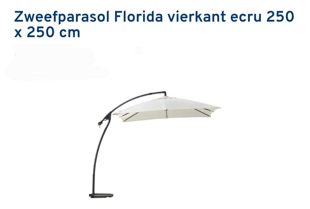 Zweefparasol Florida vierkant 250x250 met 4 parasolvoeten, Tuin en Terras, Parasols, Gebruikt, Zweefparasol, 2 tot 3 meter, Kantelbaar