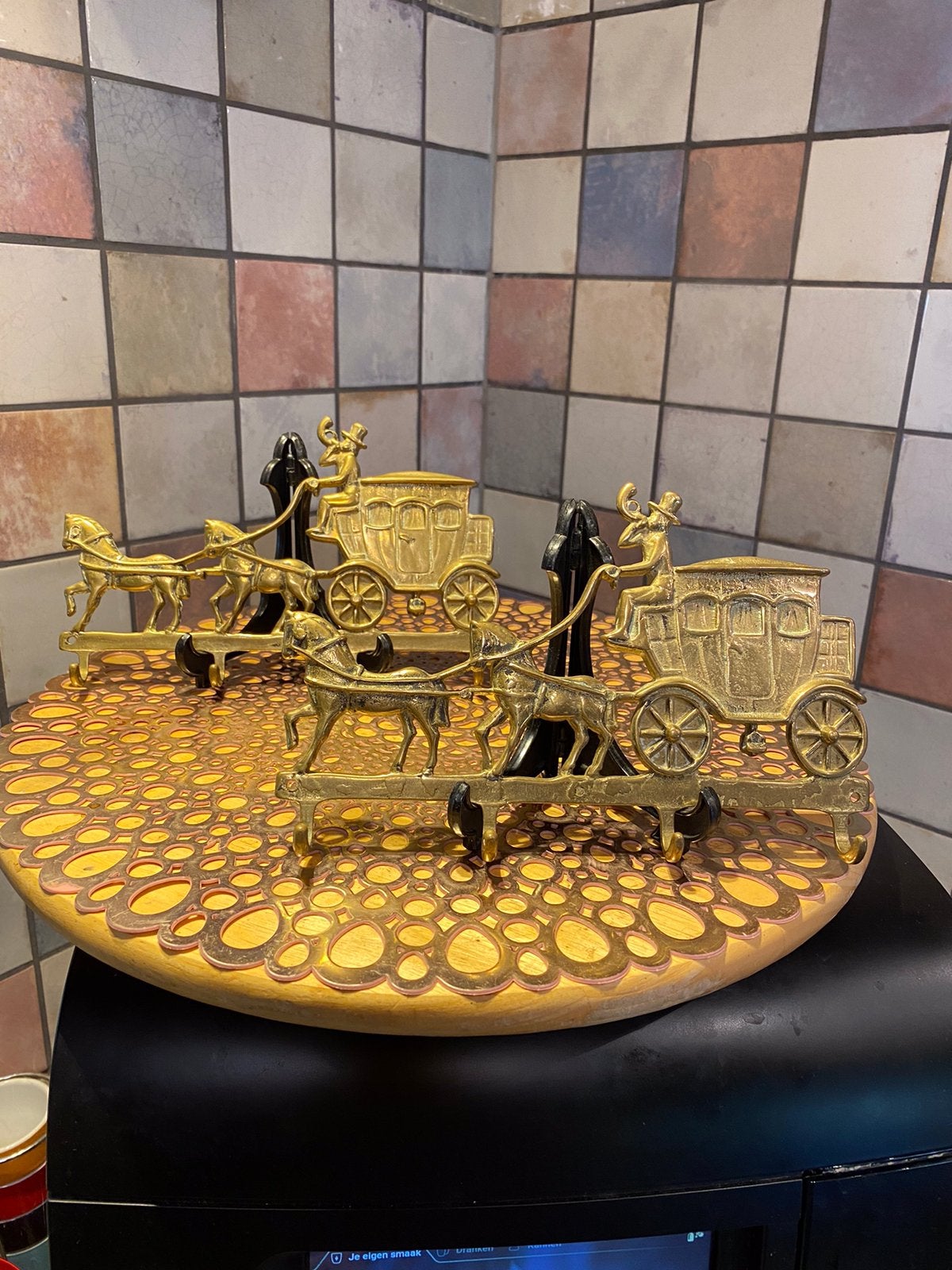 Sleutelrek,messing,een door paarden getrokken koets,lang22cm, Ophalen of Verzenden