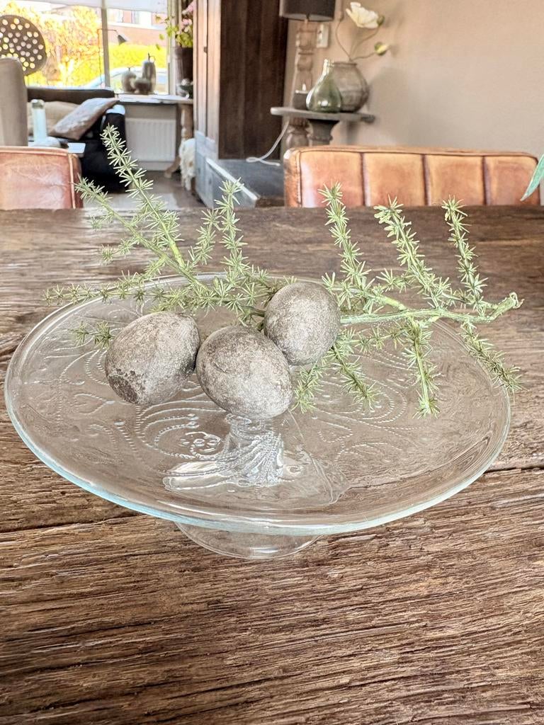 Brocante glazen etagère, Huis en Inrichting, Woonaccessoires | Etagères, Ophalen of Verzenden, Zo goed als nieuw