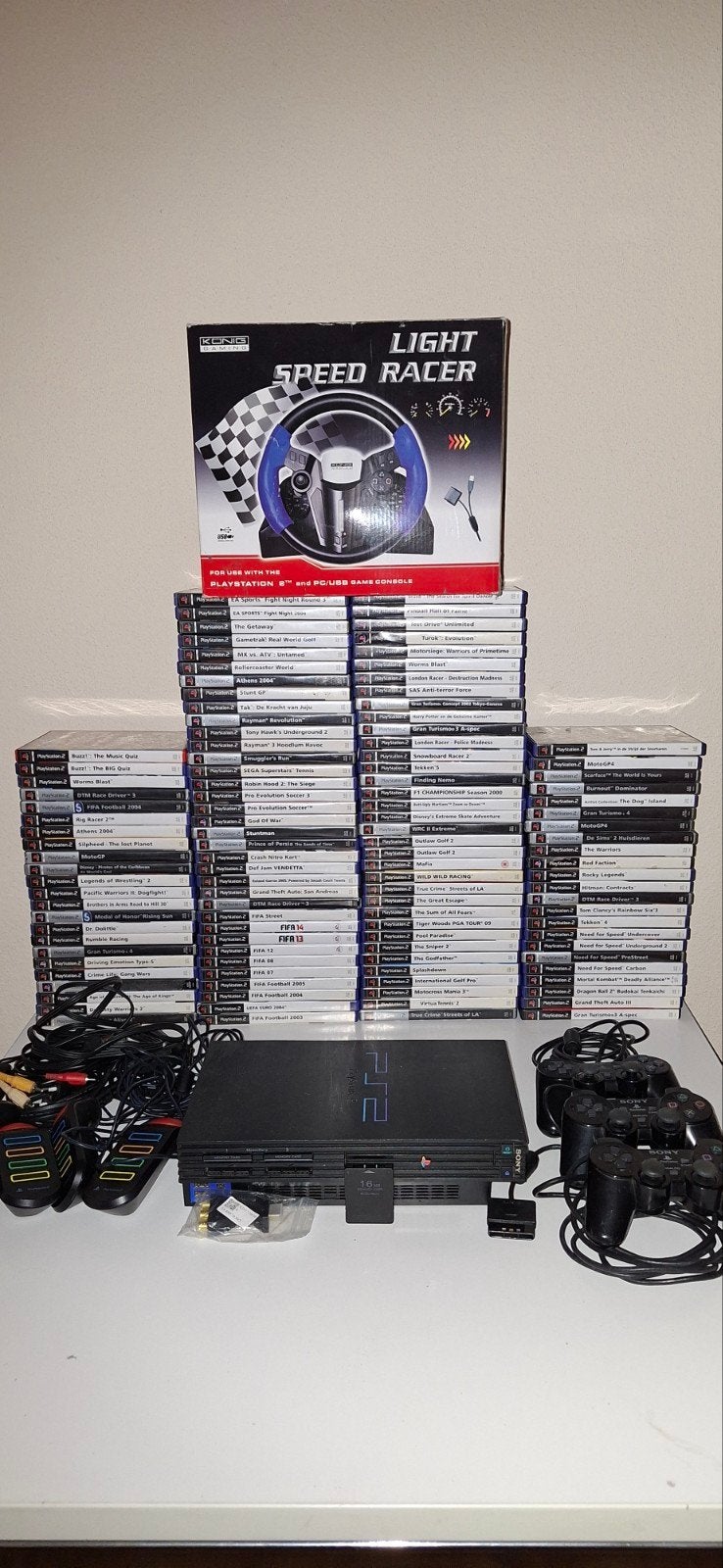 Ps2 Playstation2 116 spellen 3pads Konig stuur Tv Sony 32', Gebruikt, Zwart, Met games, Ophalen of Verzenden