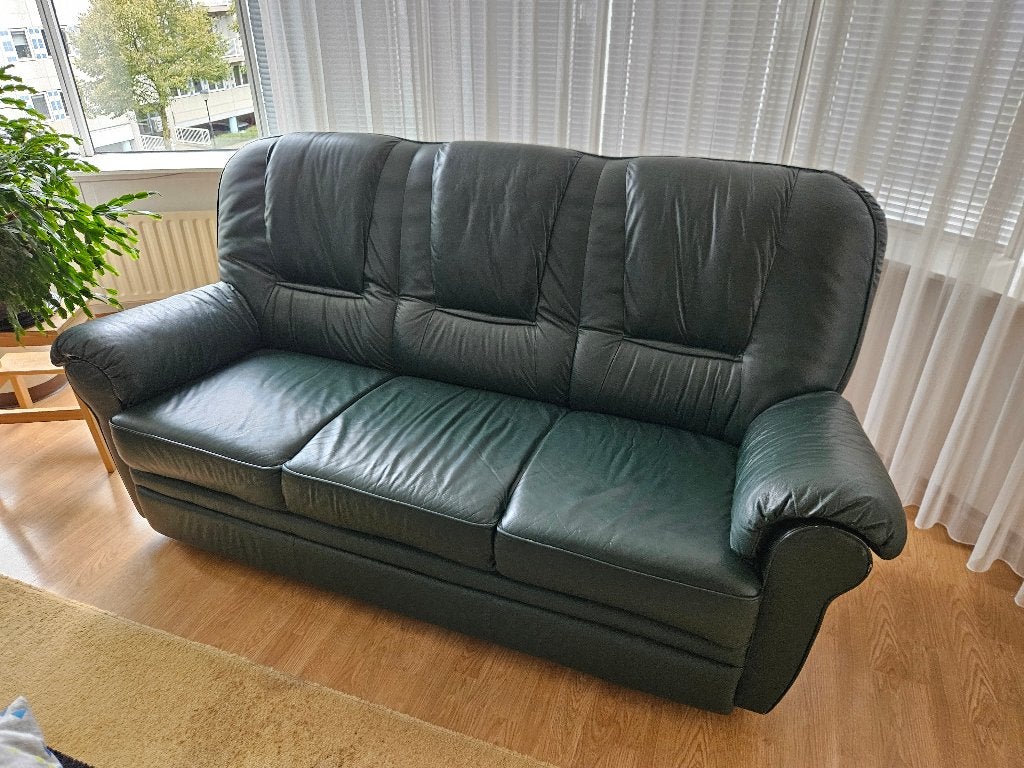 Echt leren bankstel, Ophalen, Gebruikt, 150 tot 200 cm, Rechte bank