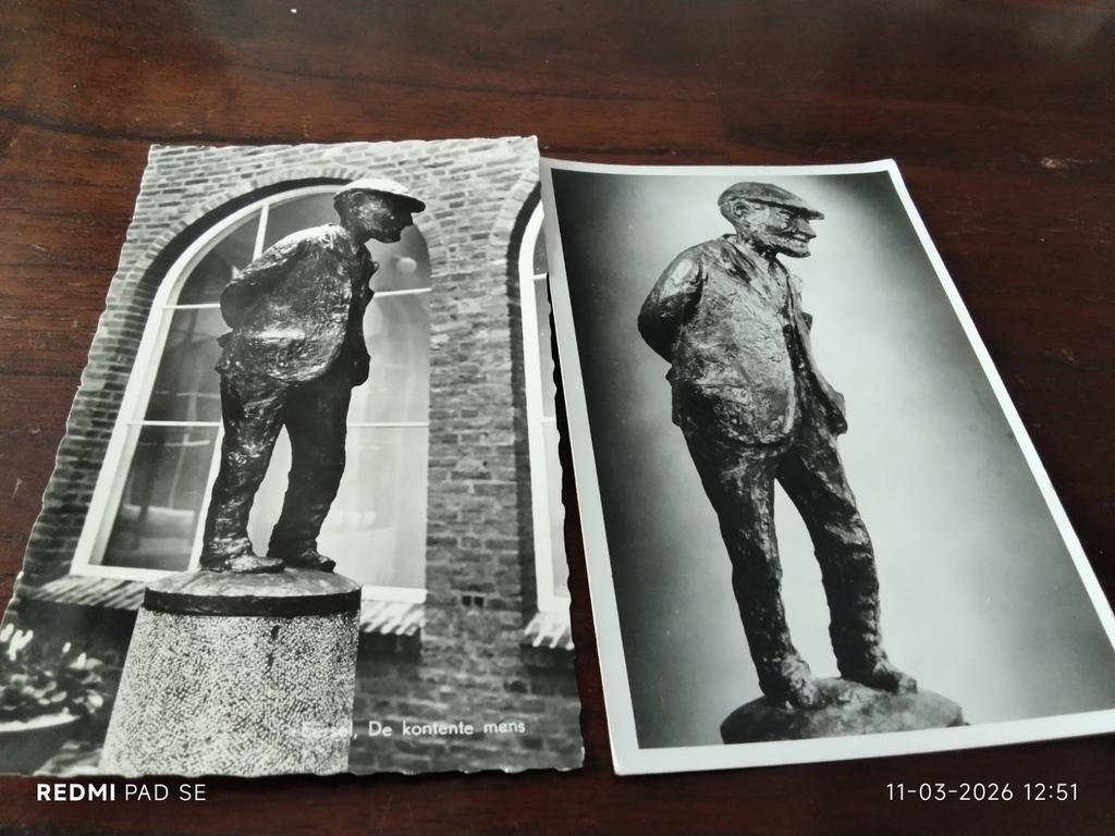 EERSEL STANDBEELD VAN DE CONTENTE MENS 2X., Ophalen of Verzenden, Voor 1940, Gebruikt
