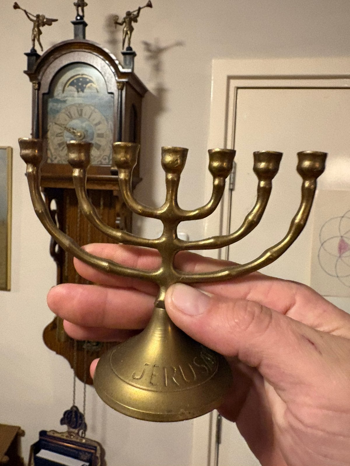 Zevenarmige Menora Joodse kandelaar messing bronsJERUSALEM, Antiek en Kunst, Ophalen