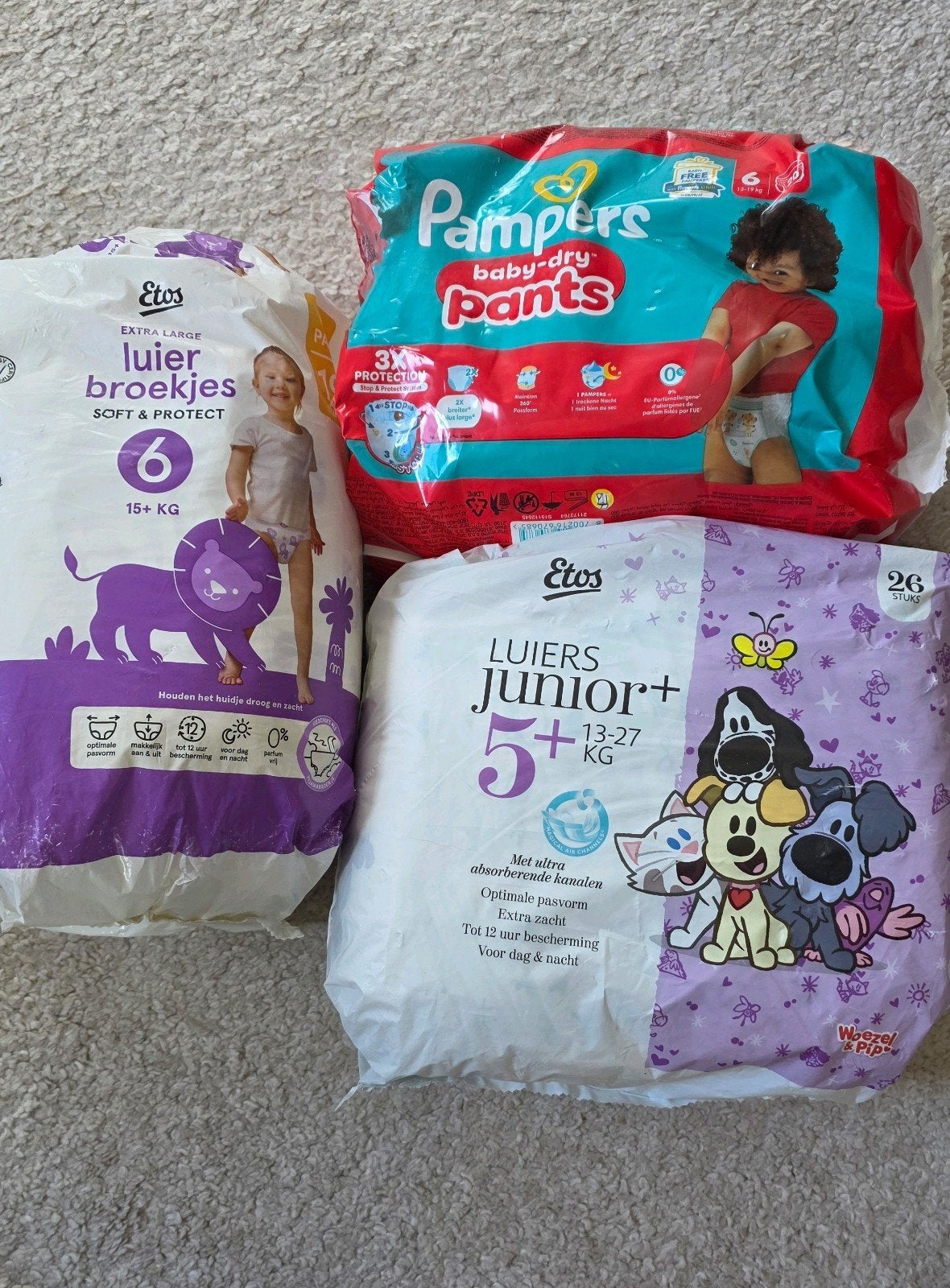Babyluiers: Pampers, Etos, Woezel en Pip - Maten 5+ en 6, Ophalen of Verzenden, Nieuw