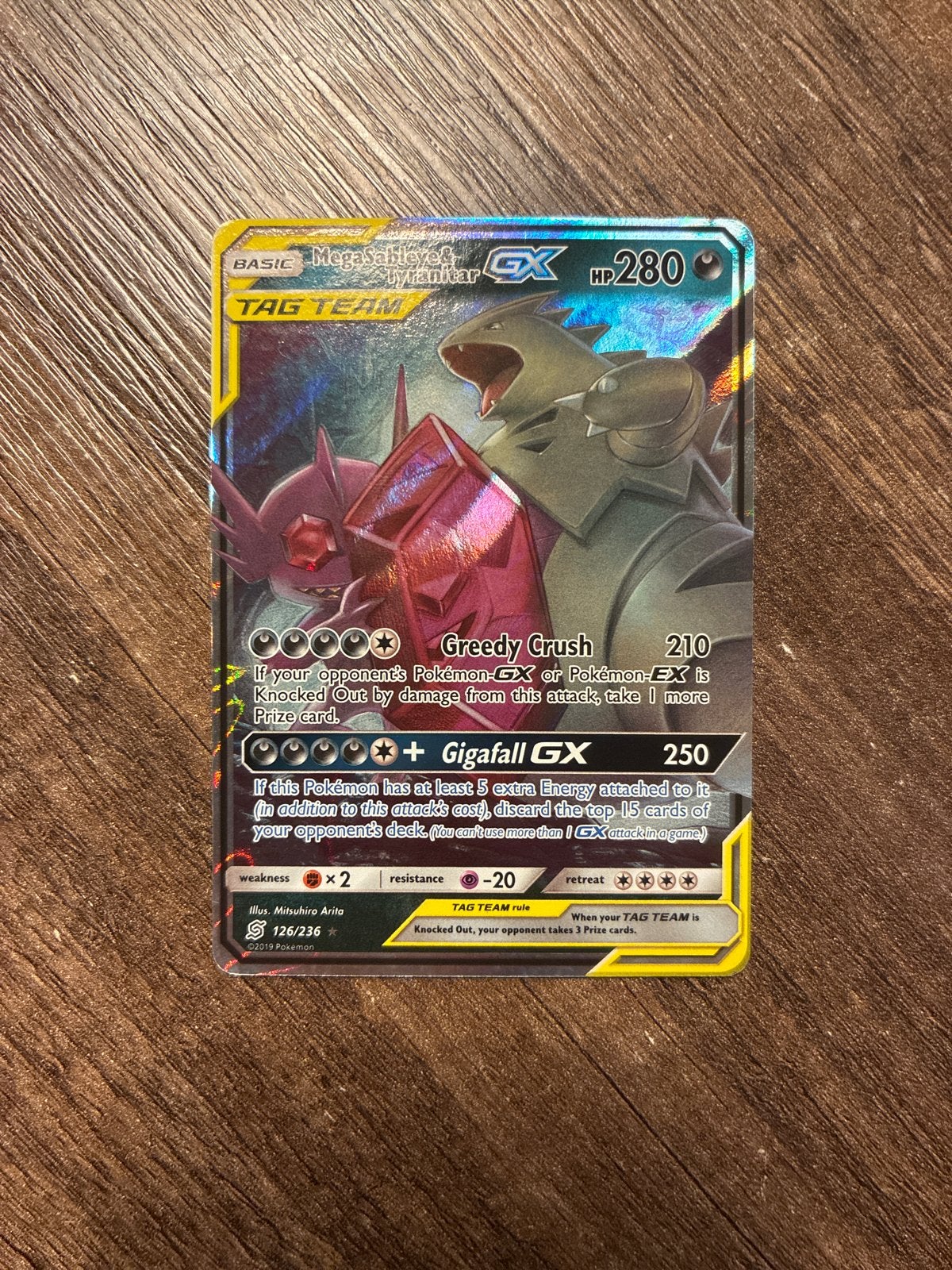 Mega Sableye & Tyranitar GX 126/236 - Pokemon Kaart, Ophalen of Verzenden, Zo goed als nieuw, Losse kaart, Foil