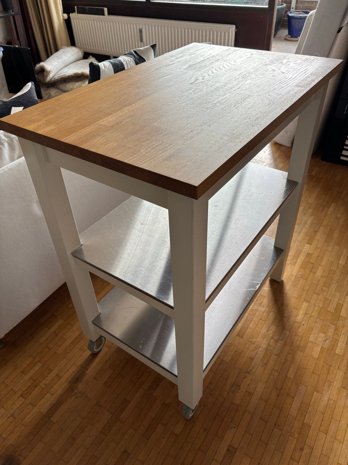 IKEA Keukentrolley met houten blad en metalen planken, Ophalen, Gebruikt, Hout, IKEA