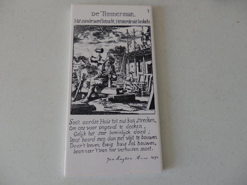 Tegel de Timmerman.  Joh Luyken, Antiek en Kunst, Ophalen of Verzenden