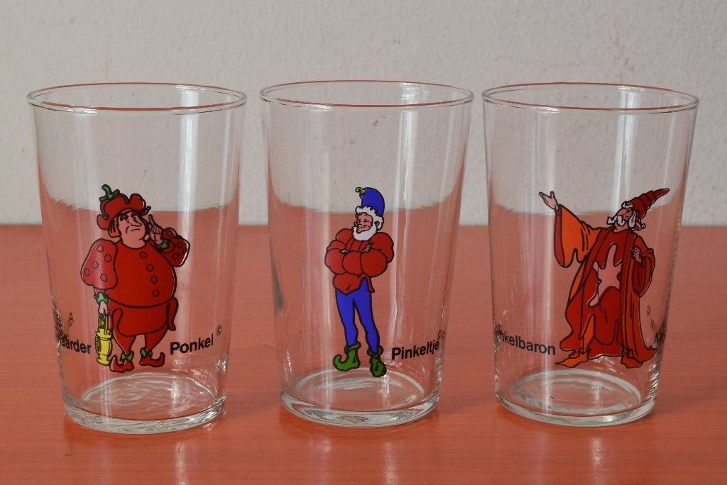 Set van 3 retro vintage Pinkeltje glazen, Huis en Inrichting, Keuken | Servies, Zo goed als nieuw, Glas of Glazen, Overige stijlen
