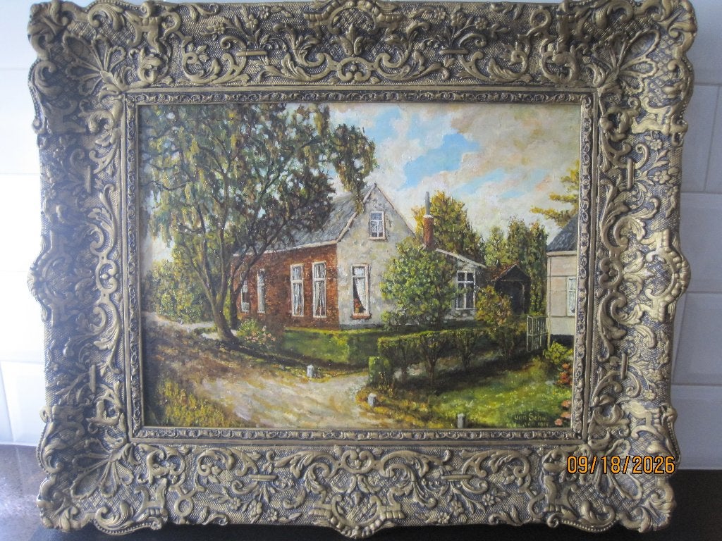 Olieverfschilderijtje van  -  Von Schie, Antiek en Kunst, Bijzondere lijst, Doek, Oud hollands, Ophalen of Verzenden