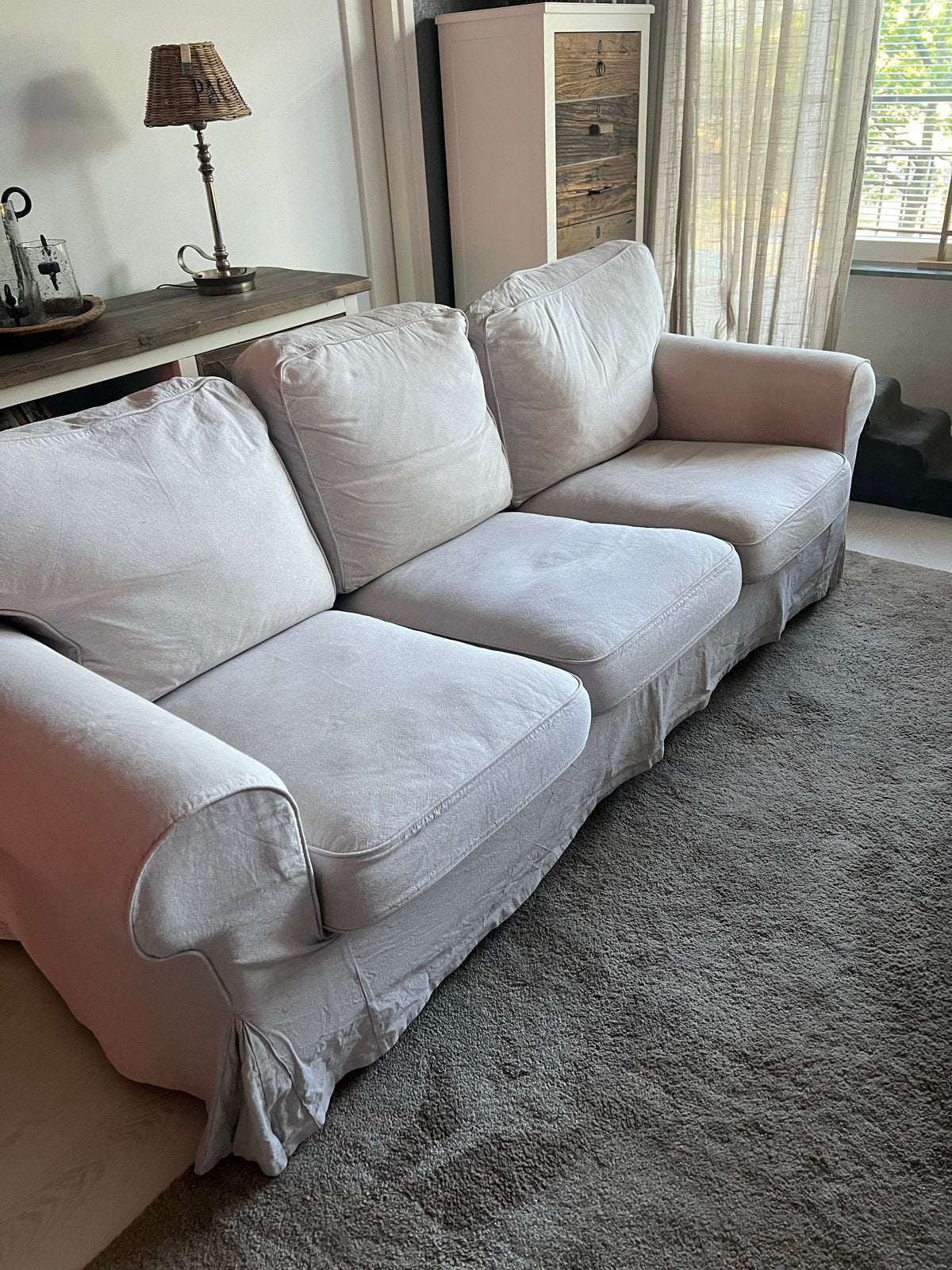 IKEA Ektorp 2 & 3 zitsbank crème, Ophalen, Gebruikt, 75 tot 100 cm, Rechte bank