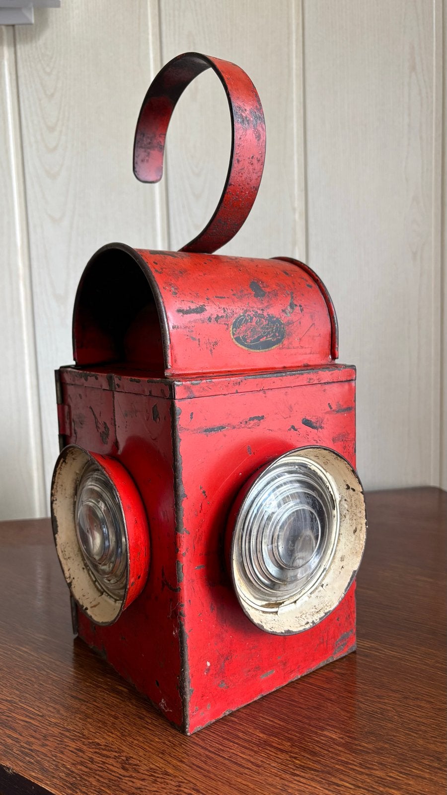 Antieke rode spoorweglantaarn - Vintage treinlamp, Ophalen of Verzenden