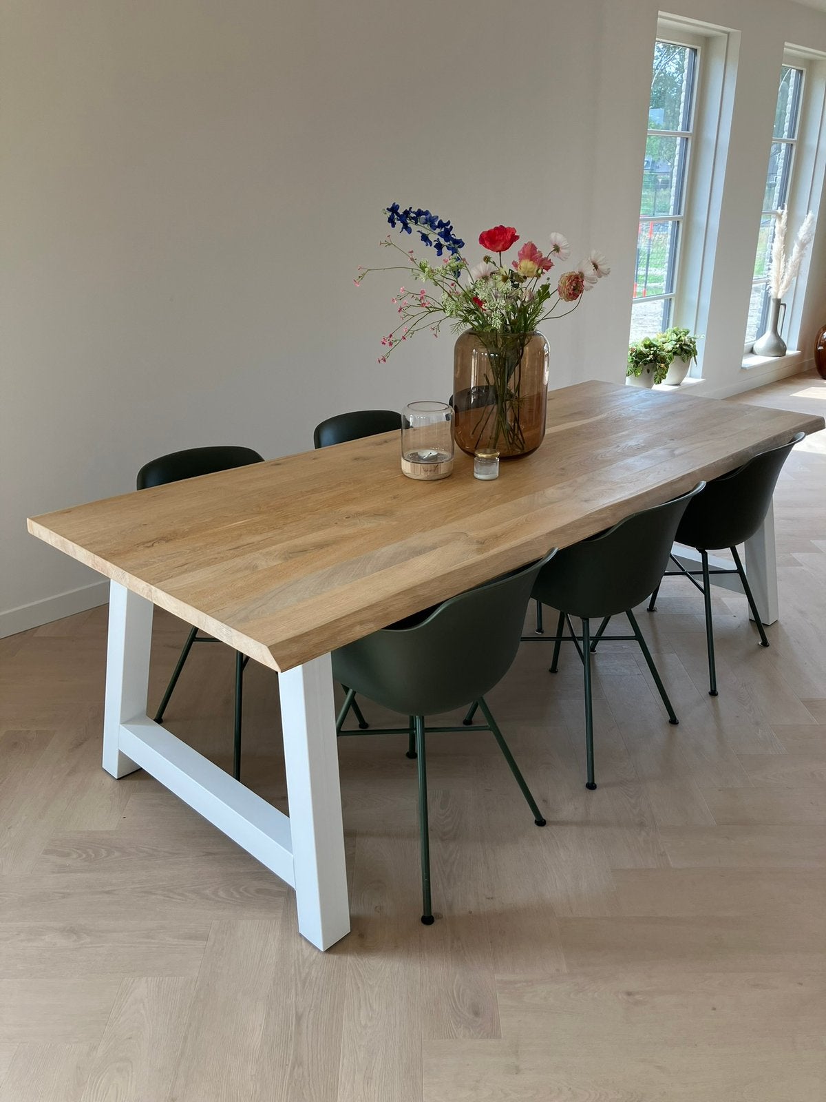 Massief eiken eettafel 240x100 m ZGAN, Ophalen, Eikenhout, 200 cm of meer, 50 tot 100 cm