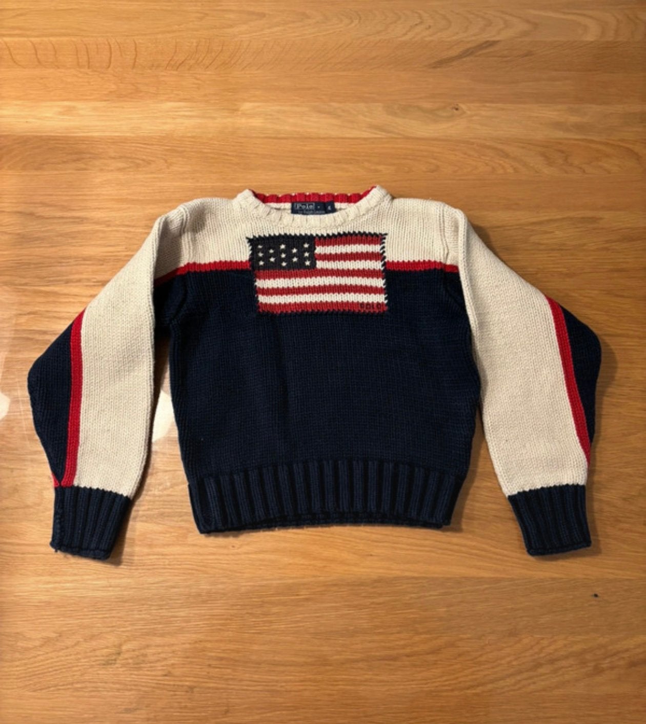 Ralph Lauren Polo trui kind gebreid Amerikaanse vlag maat 4, Ophalen of Verzenden, Gebruikt
