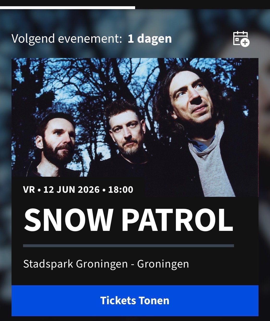 Kaartje snowpatrol 12 juni, Eén persoon, Juni