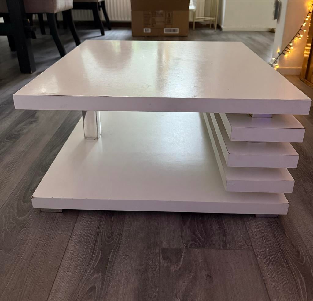 Witte vierkante salontafel, Huis en Inrichting, Tafels | Salontafels, Ophalen, Overige materialen, Gebruikt, 50 tot 100 cm