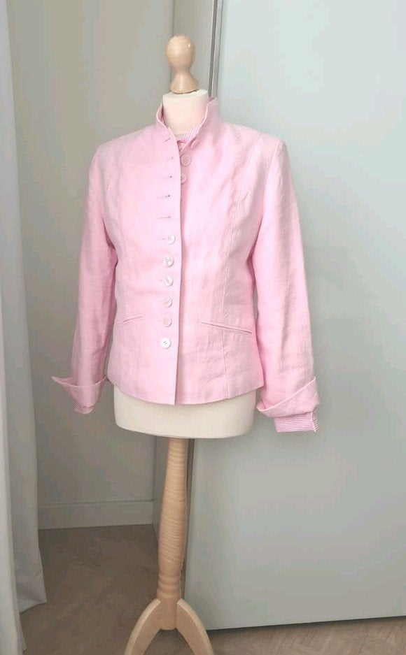 LICHTROZE LINNEN JASJE PURDEY/PAUW STIJL MAAT 38, Kleding | Dames, Maat 38/40 (M), Verzenden, Zo goed als nieuw, Jasje