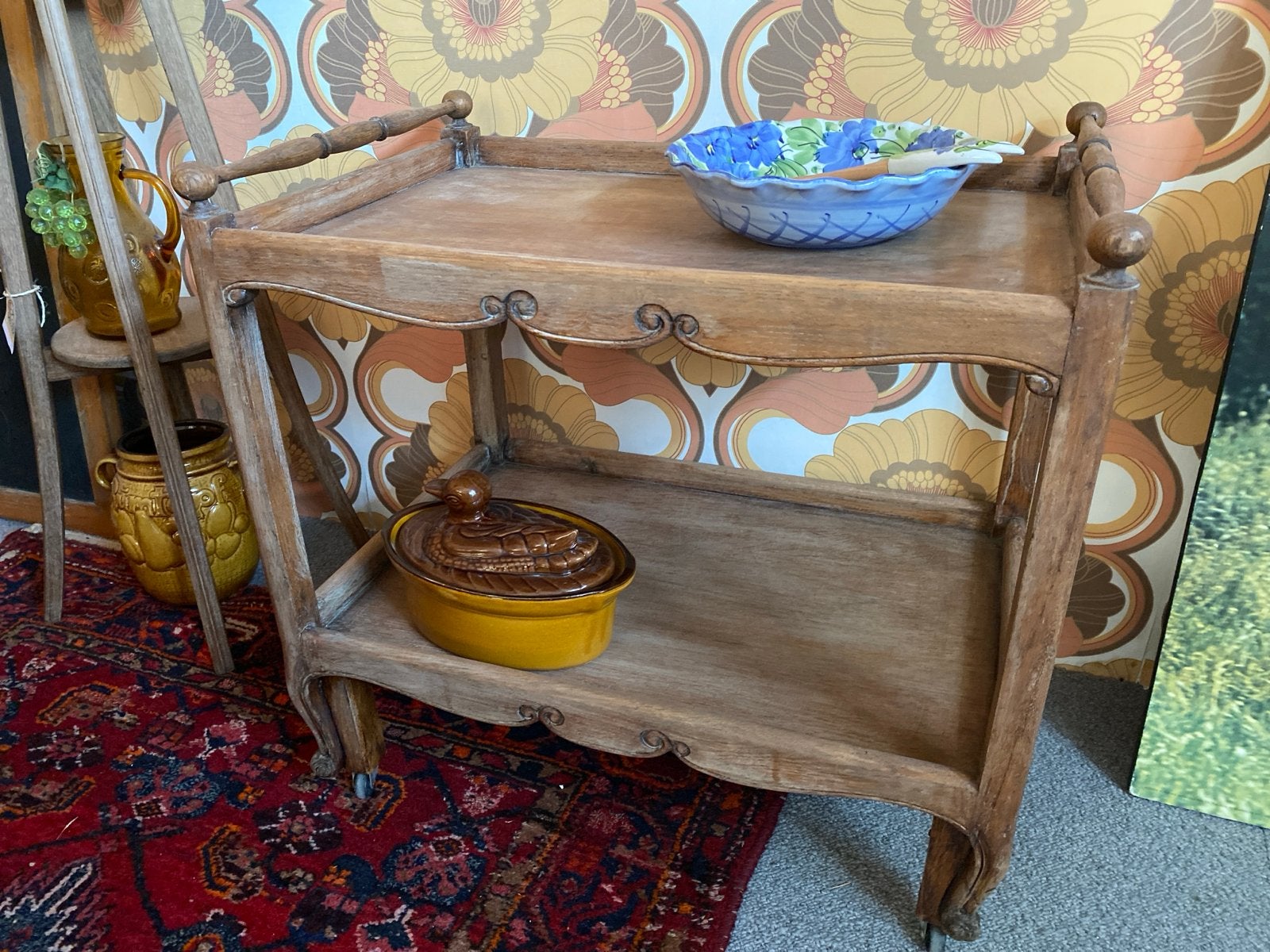 Vintage  brocante houten serveer/theewagen, Ophalen