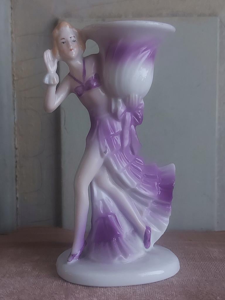 Antiek art-deco kaarsenhouder,danseres,dame 1920's kandelaar, Antiek en Kunst, Antiek | Porselein, Ophalen of Verzenden