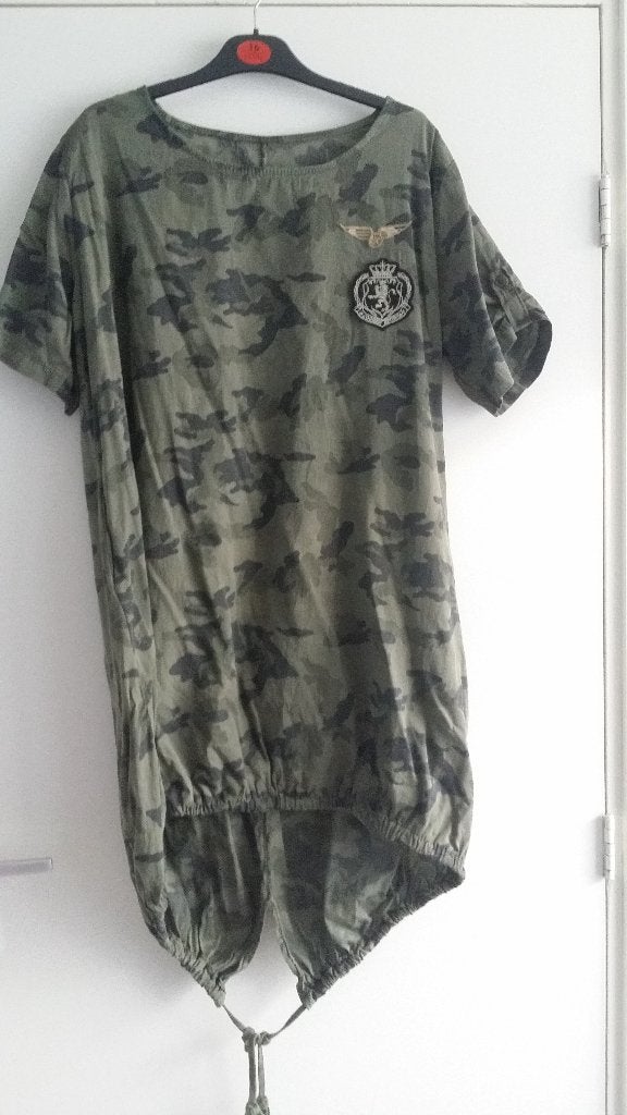 Cammouflage tuniek met langere achterkant 44/46, Ophalen of Verzenden, Zo goed als nieuw, Maat 46/48 (XL) of groter