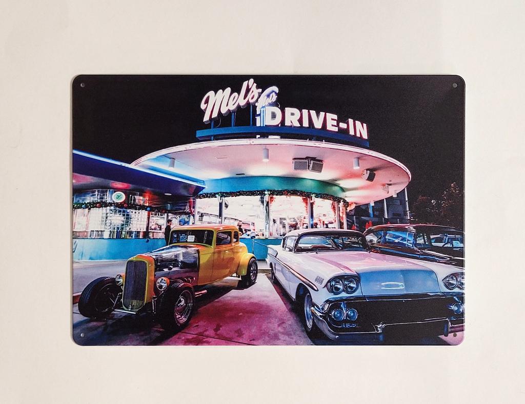 Mels Diner oldtimers hotrod cadillac reclamebord van metaal, Info@deconoord.nl, Deco Noord, Nieuw, Ophalen of Verzenden
